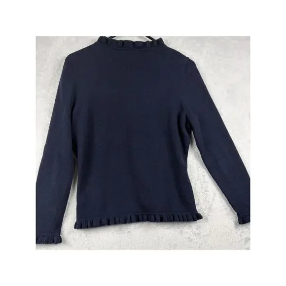 Pure Collection Ruffle Pure Cashmere Cardigan - Navy - Size 6 - Picture 6 of 8